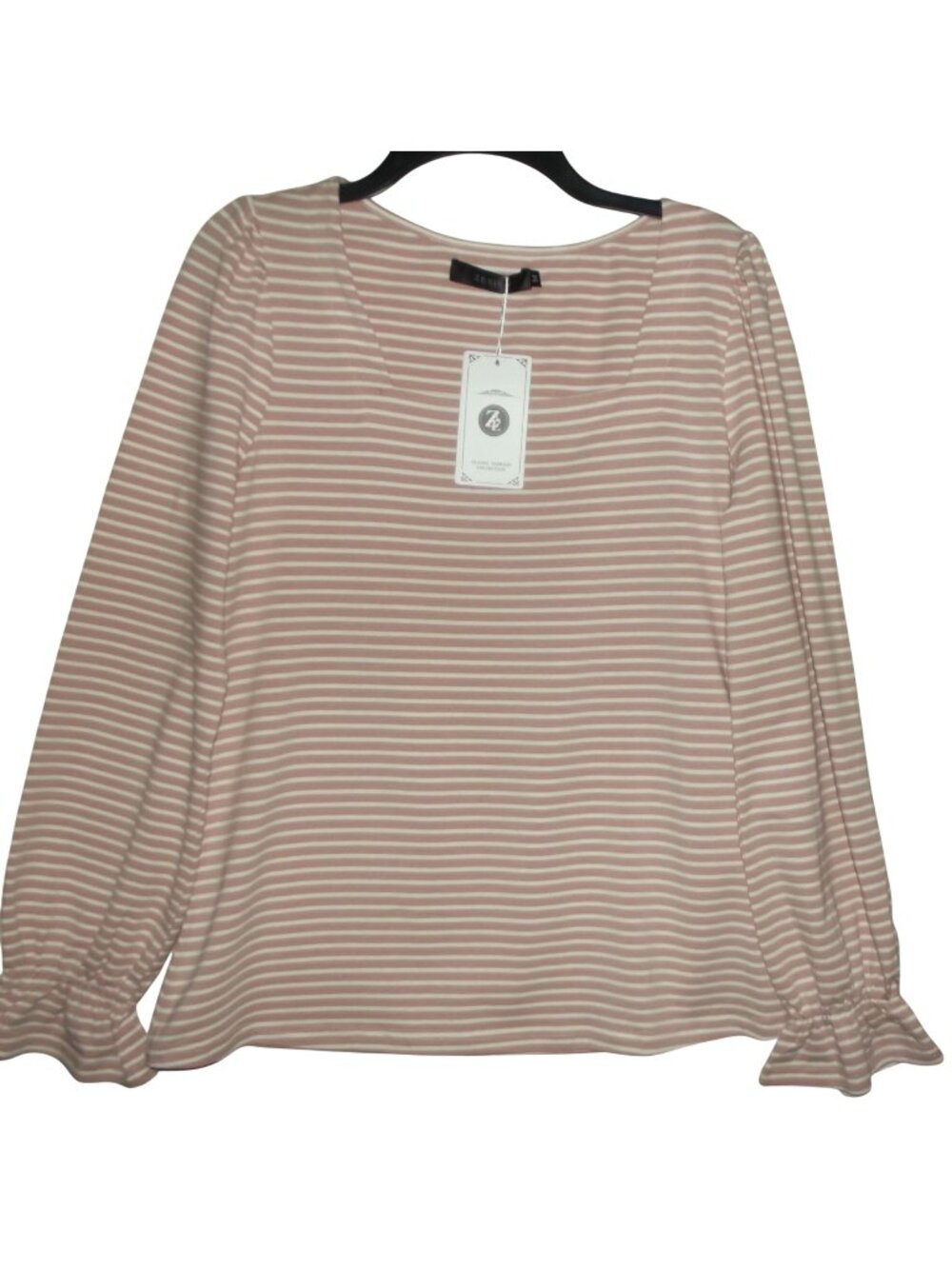 ZESICA Shirt Womens Medium Pink Striped Square Neck Long Sleeve Knit Pullover